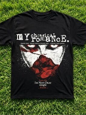 My Chemical Romance Rose Face Pattern T-Shirt, Black, Unisex.